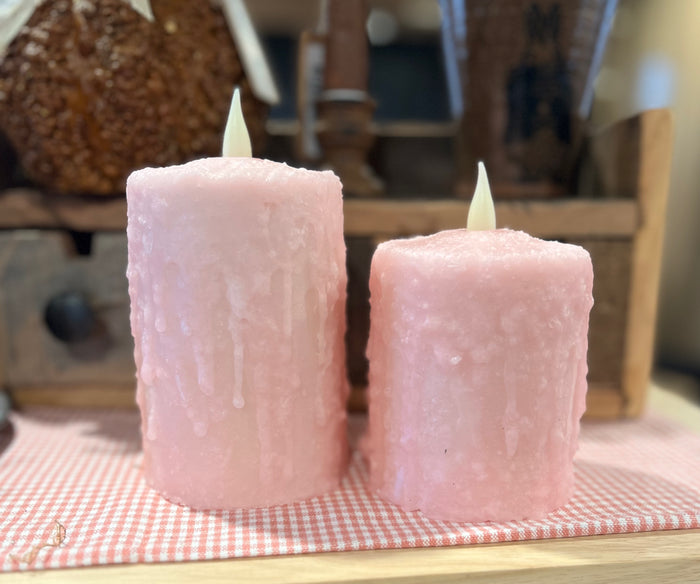 Delighted Home Hand Waxed LED Pillar Pink