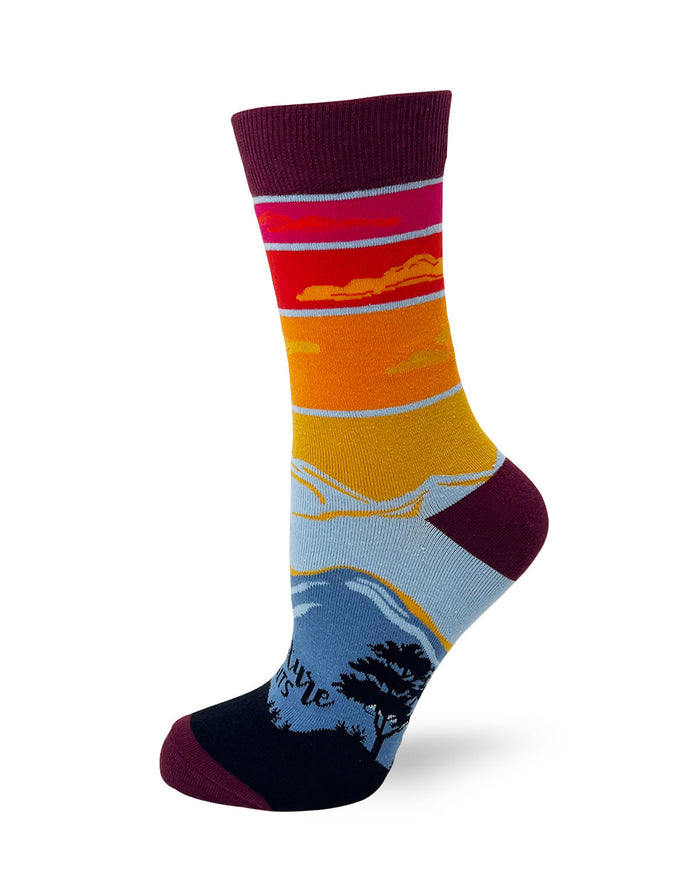 Mountains with a Sunset "Adventure Awaits" Women's Crew Socks