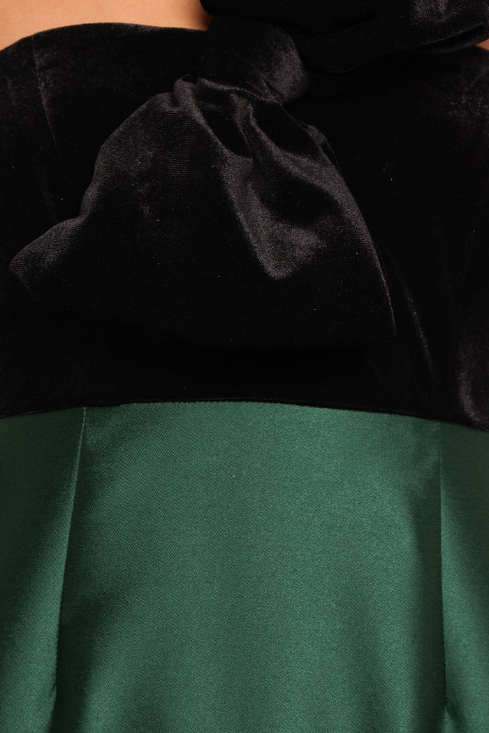 Petal and Pup USA DRESSES Amelie Bow Front One Shoulder Midi Dress - Black/Emerald