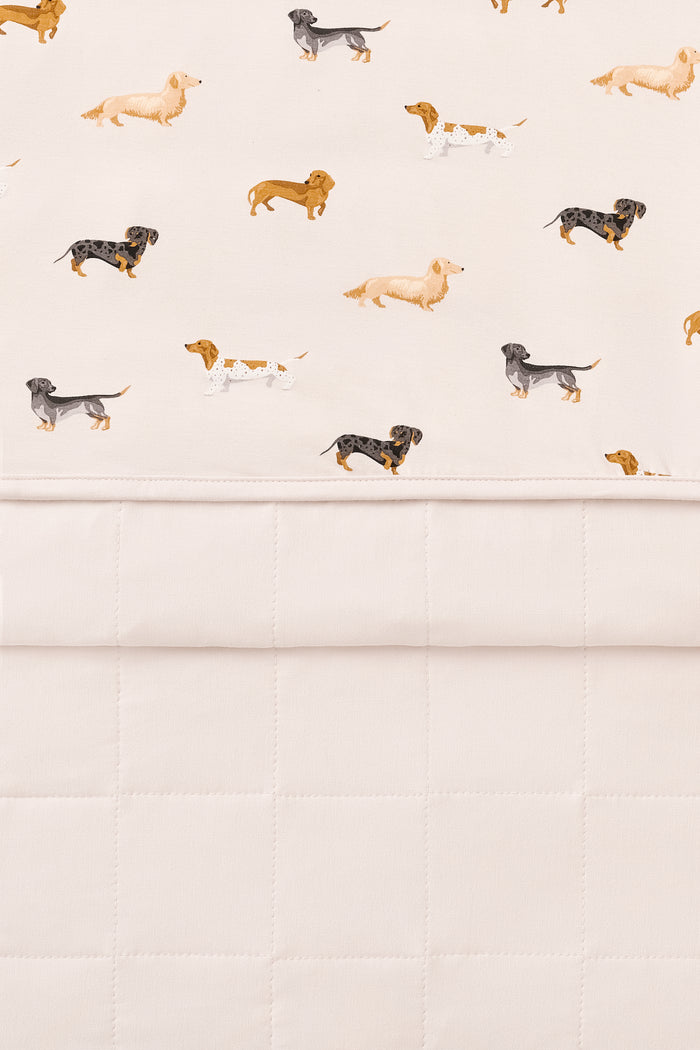 Front and Back of Beige Baby Blanket with Dachshund print