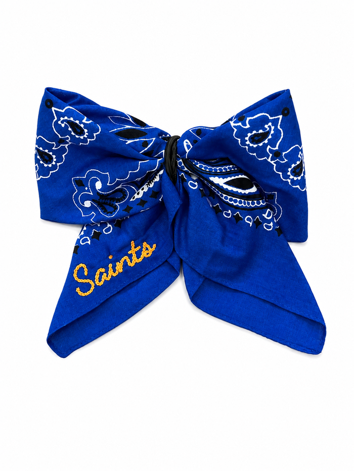 Bandana Bows SAINTS Embroidered: Royal Blue / Orange
