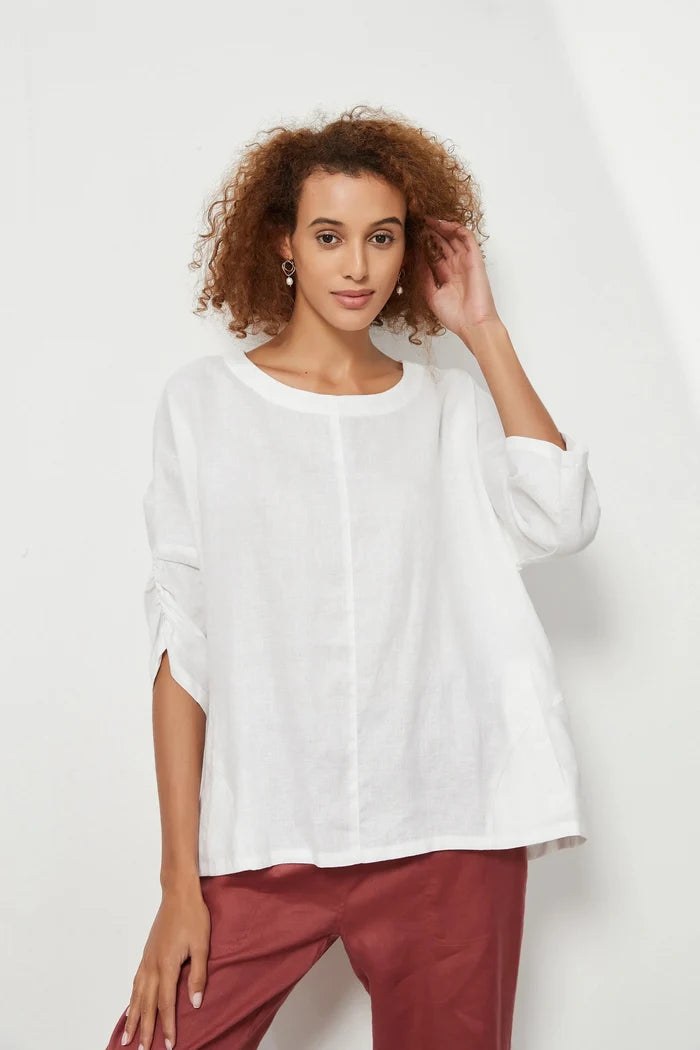 Foil 2584 White Elastic Gather Top Front 2 | Dotique