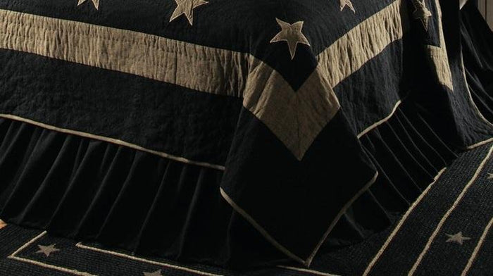 IHF Burlap Star Black King Size Bed Skirt