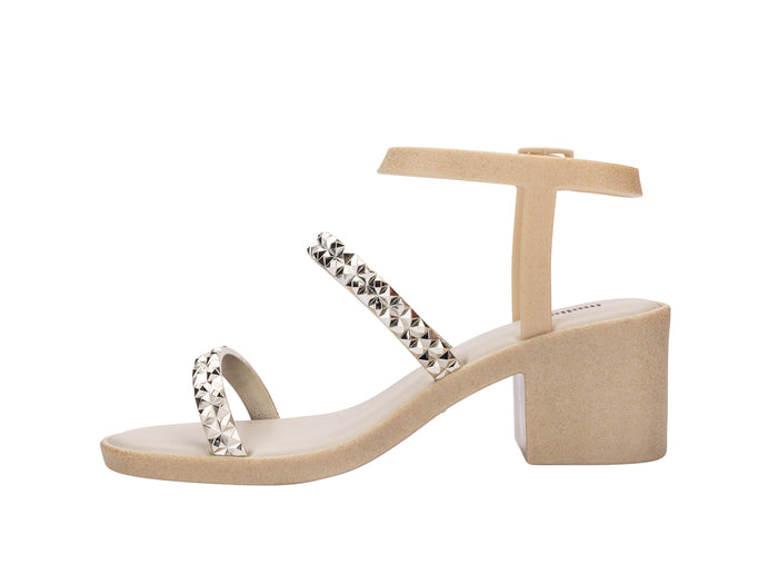 Melissa Glowing Heel AD Gold Beige Studded Block Heels Sandals For Women