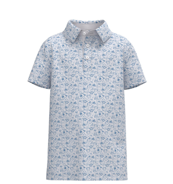 Muddy Mallard Youth Southern Shirt Co. Biggest Fan Printed Polo / Powder Blue $49.00