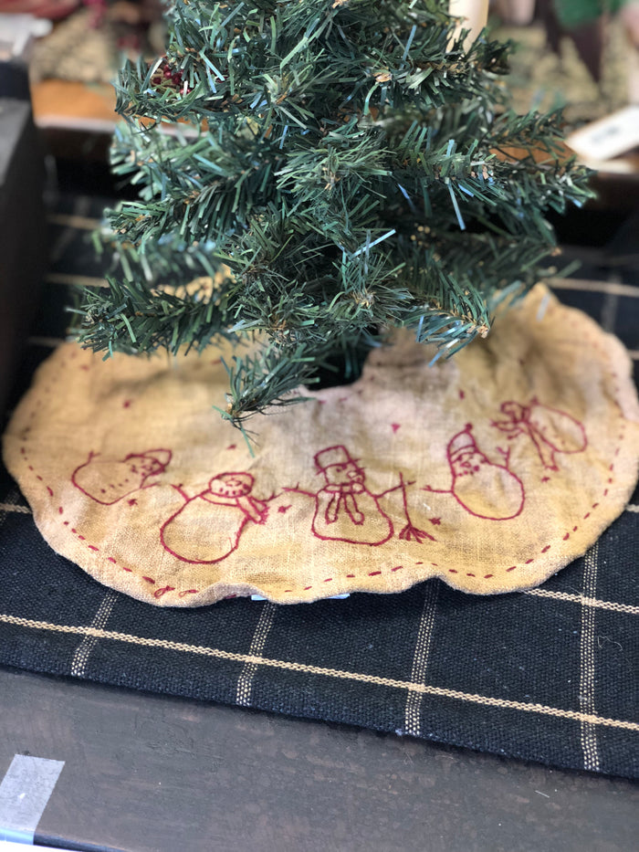 Tea Stained Tree Skirt Embroidered Snowman