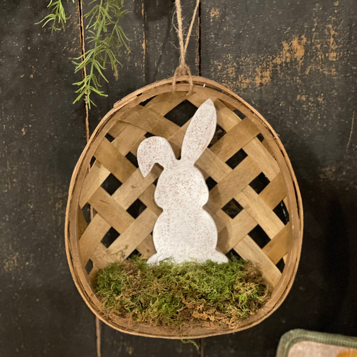 White Sprinkled Bunny in Egg Shaped Tobacco Basket