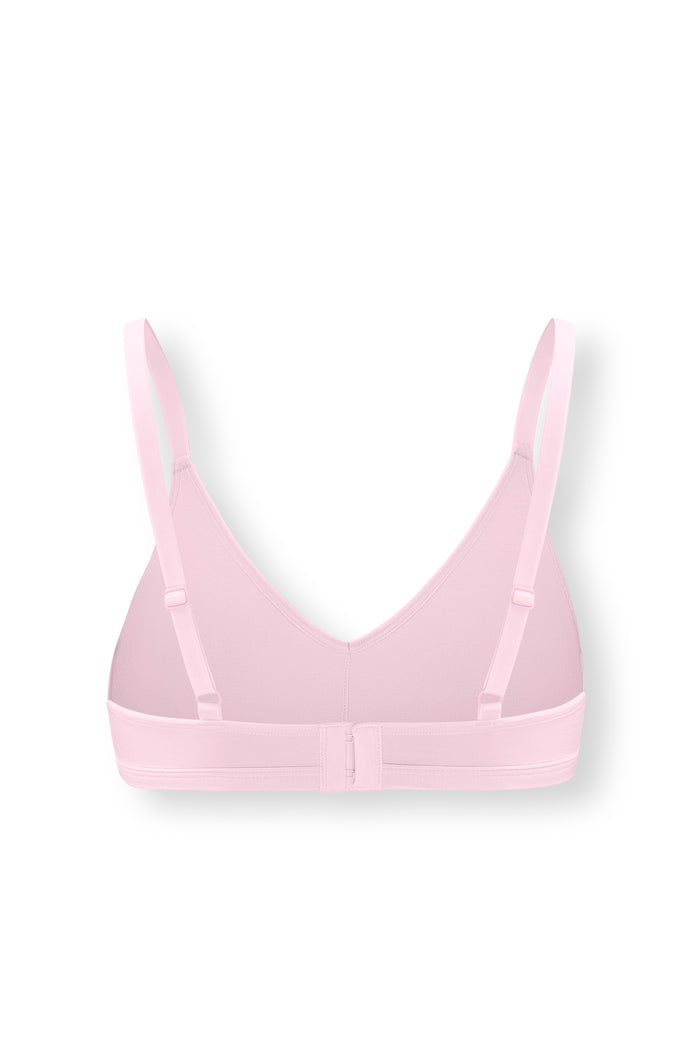 Back side of Women's V-Neck Bra in Peony on white background