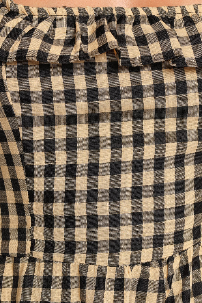 Petal and Pup USA DRESSES Xenia Mini Dress - Black/Beige Gingham (Hold for Rack)