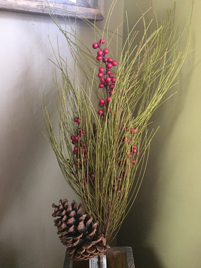 30" Pine Pick w/ Berries & Pine Cone