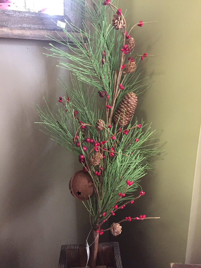 30" Pine Pick w/ Berries, Pine Cones & Rusty Bell