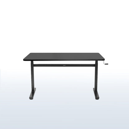 Thin hand crank height adjustable desk from VIVO with a crossbar support beam.