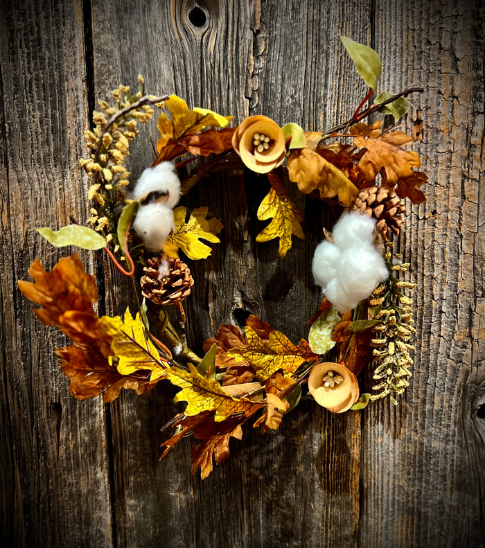 6.5" Leaves, Cones, Cotton Candle Ring
