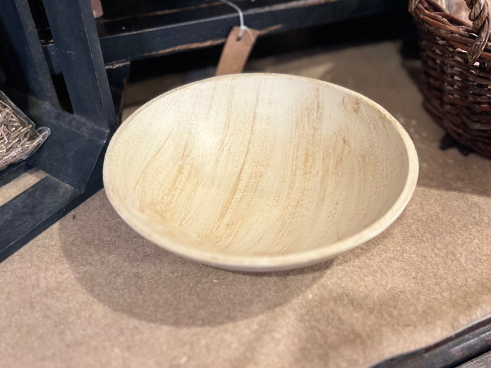Antique White Painted & Distressed Wooden Bowl