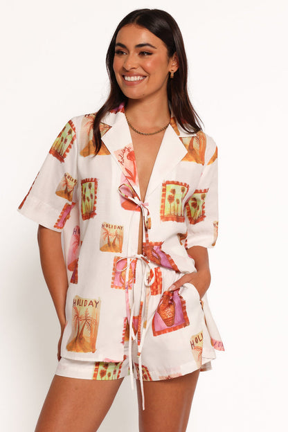 Petal and Pup USA TOPS Aaliyah Tie Front Top - White Multi (Hold for Amazon)