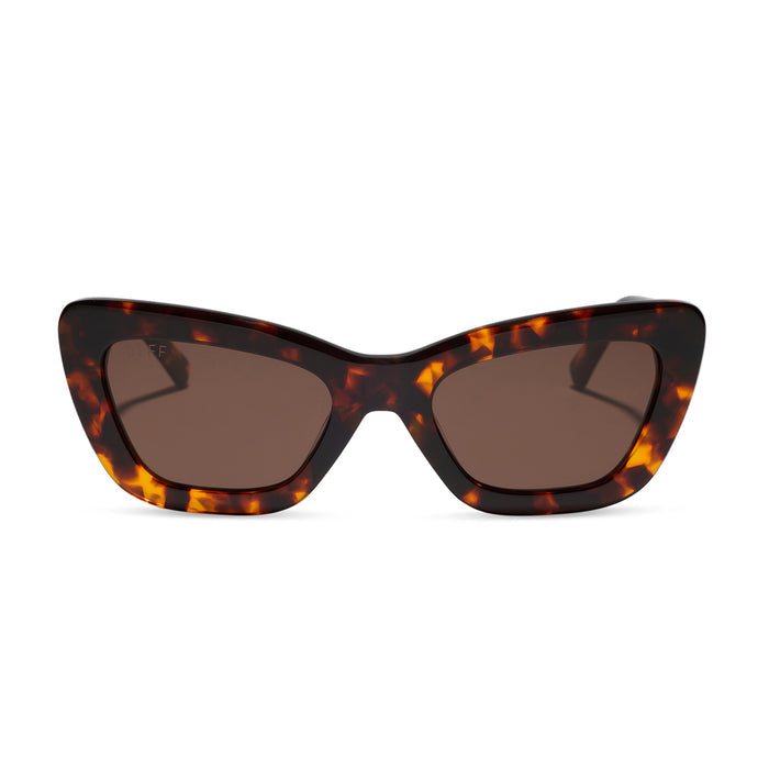 diff eyewear featuring the adriana cateye sunglasses with a rich tortoise acetate frame and brown lenses front view