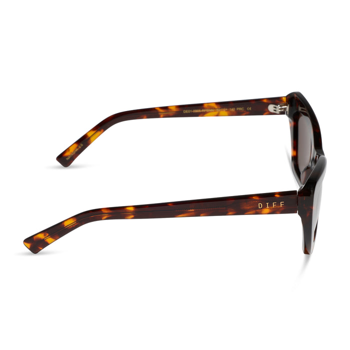 diff eyewear featuring the adriana cateye sunglasses with a rich tortoise acetate frame and brown lenses side view