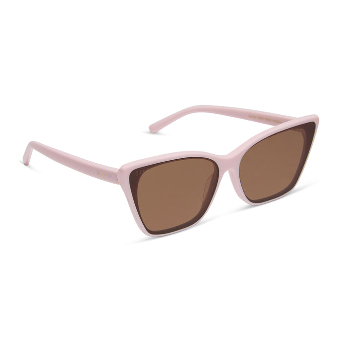 diff eyewear alina cat eye sunglasses in powder pink acetate and brown lenses angled view