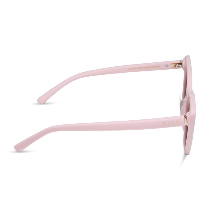 diff eyewear alina cat eye sunglasses in powder pink acetate and brown lenses side view