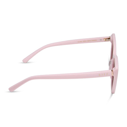 diff eyewear alina cat eye sunglasses in powder pink acetate and brown lenses side view