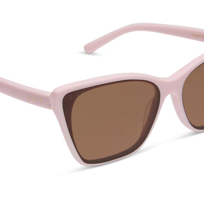 diff eyewear alina cat eye sunglasses in powder pink acetate and brown lenses detailed view