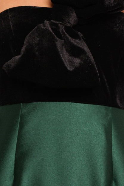 Petal and Pup USA DRESSES Amelie Bow Front One Shoulder Midi Dress - Black/Emerald