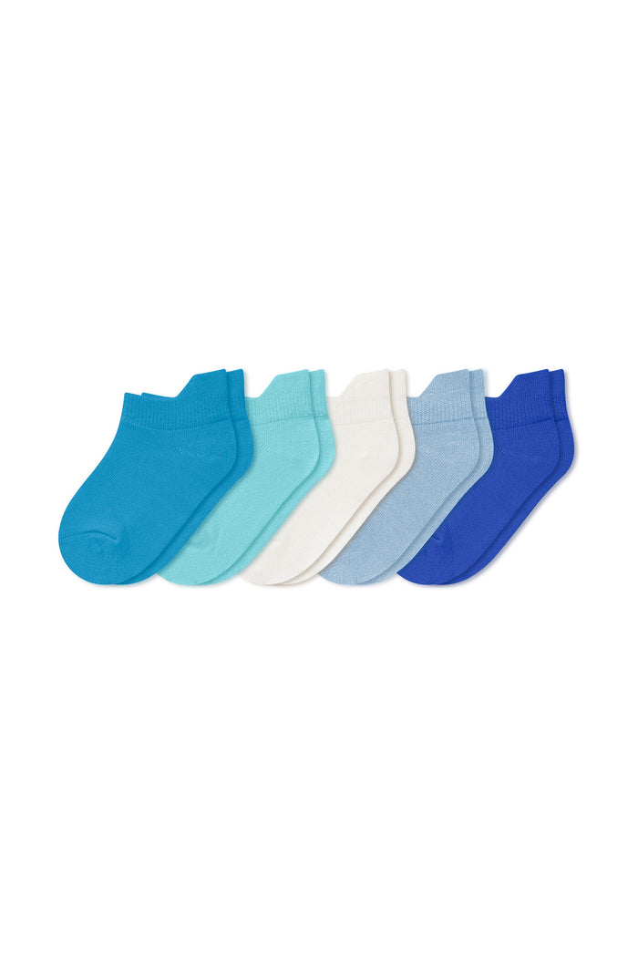 Ankle Socks Combo 5-Pack in Wave set includes: Lagoon, Robin, Cloud, Breeze and Indigo shown on a white background