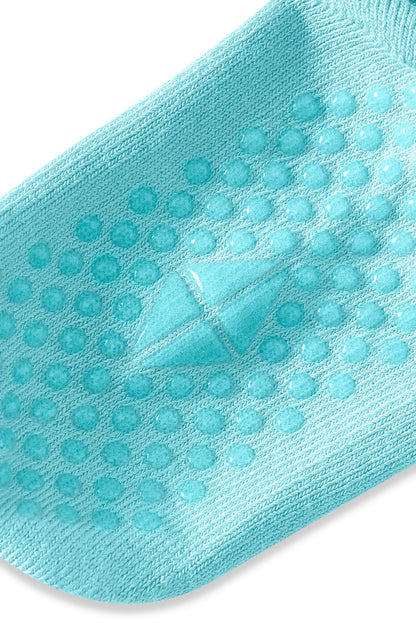 Close up of Ankle Socks in Robin with grips shown on a white background