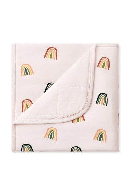 Vanilla cream Baby Blanket with Retro Rainbow print on a white background