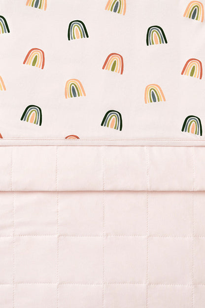 Front and back of vanilla cream Baby Blanket with Retro Rainbow print