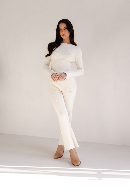 Petal and Pup USA BOTTOMS Beeba Ribbed Knit Pants - Cream