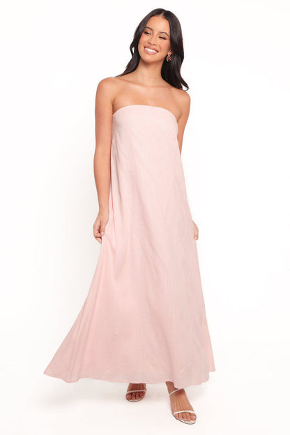 Petal and Pup USA DRESSES Bethany Strapless Midi Dress - Rosewater