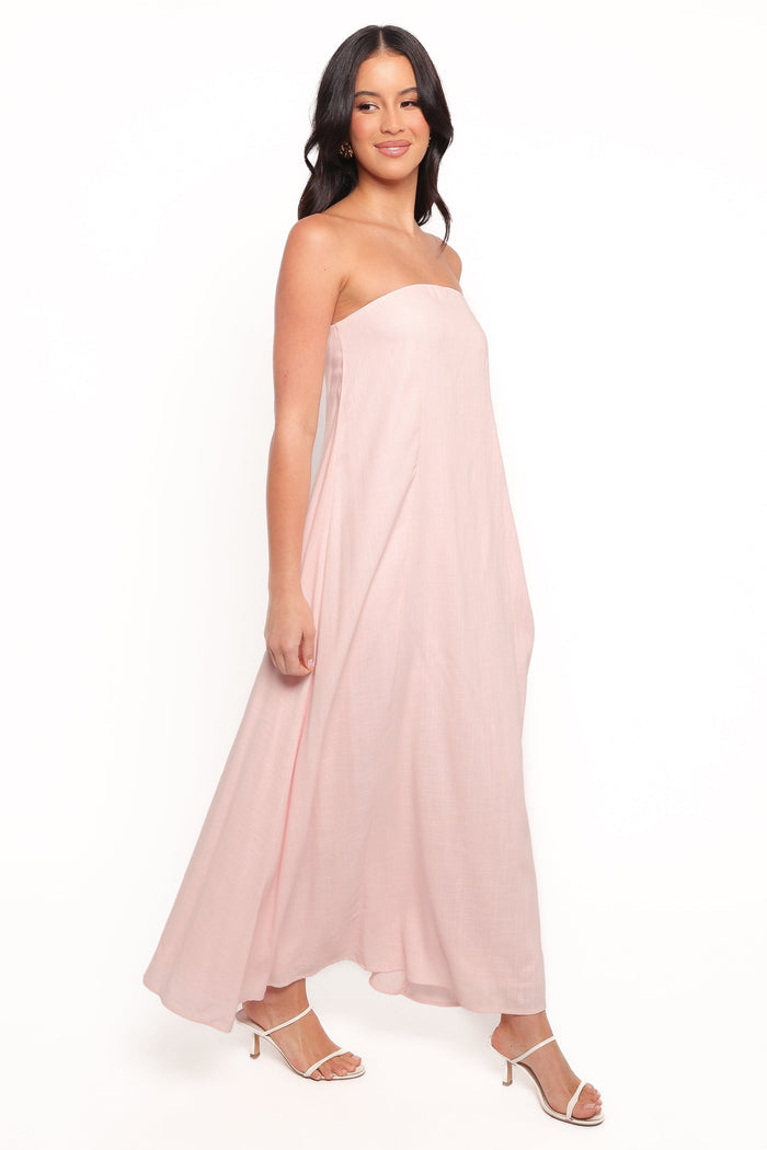 Petal and Pup USA DRESSES Bethany Strapless Midi Dress - Rosewater