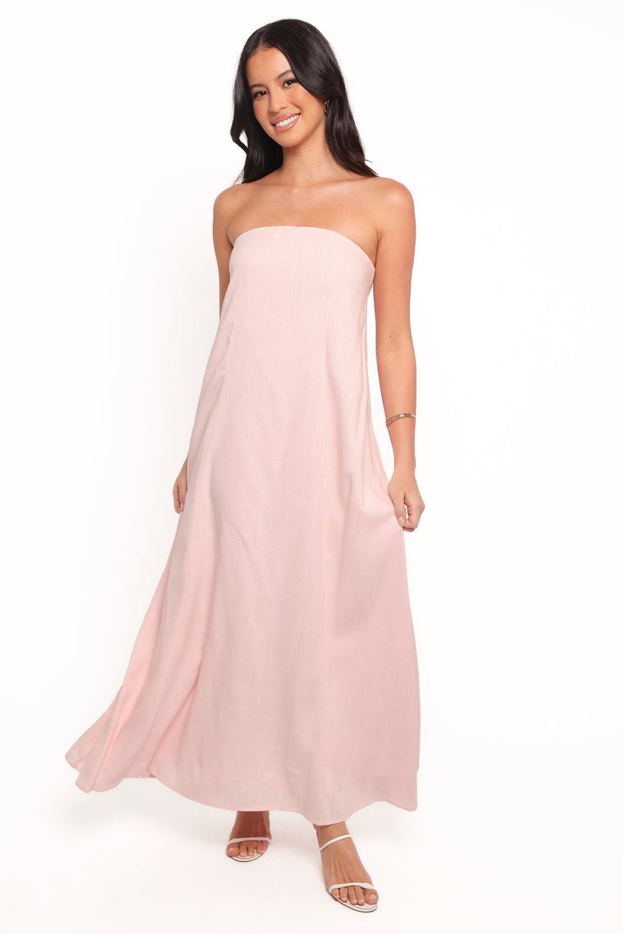 Petal and Pup USA DRESSES Bethany Strapless Midi Dress - Rosewater
