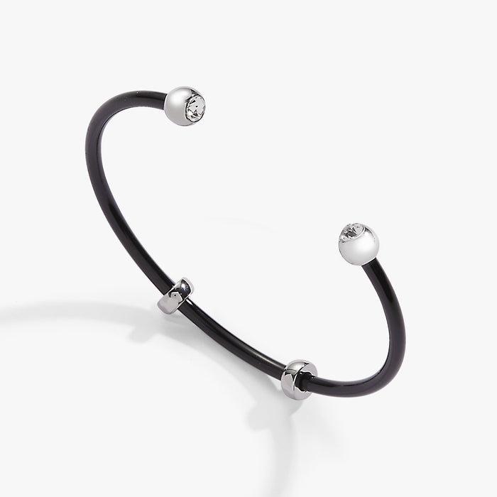 Bezel Stone Enamel Cuff, Black
