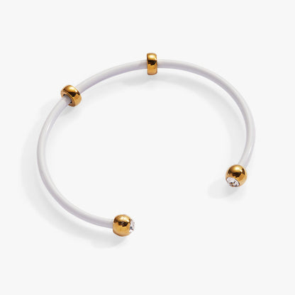 Bezel Stone Enamel Cuff, White