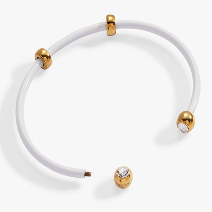 Bezel Stone Enamel Cuff, White