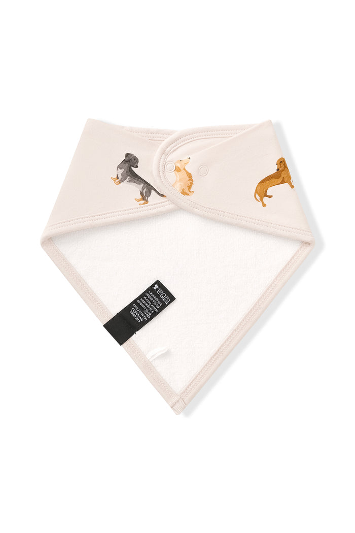 Back side of Beige Bib with Dachshund print on a white background