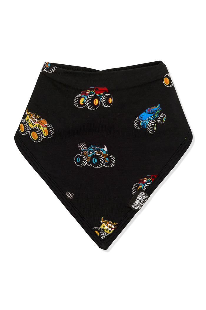 Bib in Monster Truck print on white background