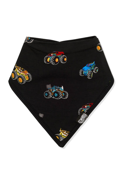 Bib in Monster Truck print on white background