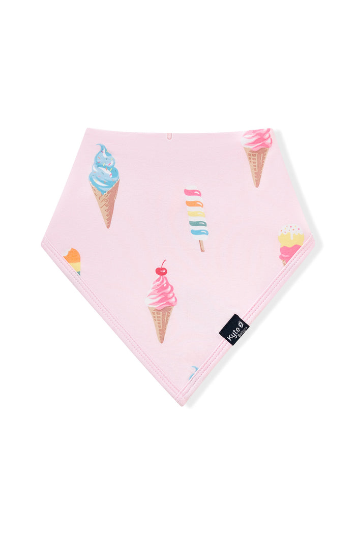 Pink Bib with Ice Cream print on white background