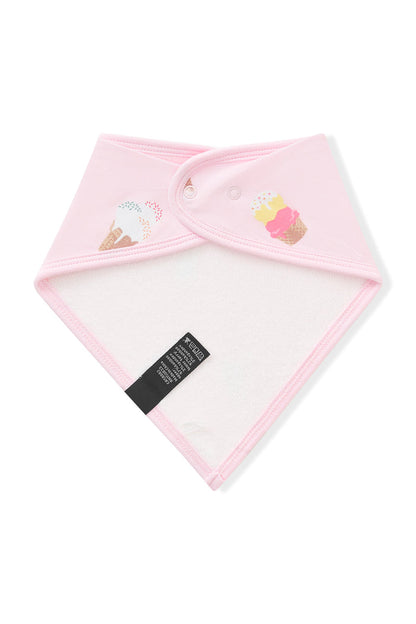 Back side of Pink Bib in Ice Cream print on white background