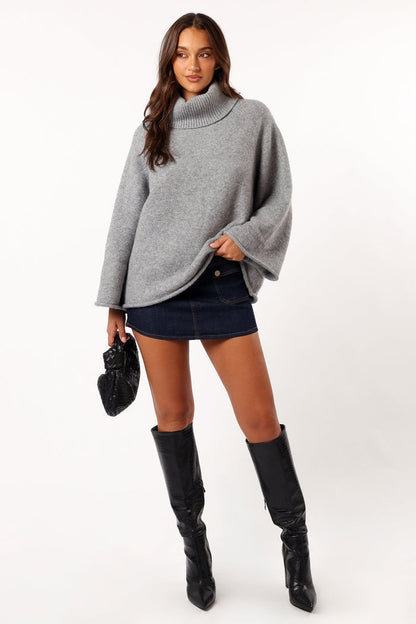 Petal and Pup USA KNITWEAR Bindy Cowlneck Knit Sweater - Grey Marle