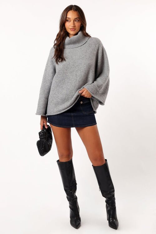 Petal and Pup USA KNITWEAR Bindy Cowlneck Knit Sweater - Grey Marle