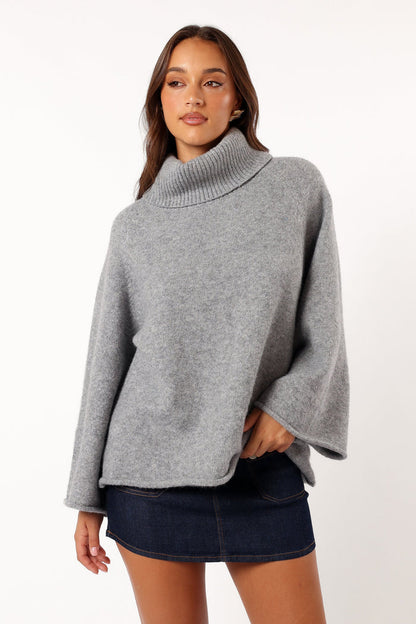 Petal and Pup USA KNITWEAR Bindy Cowlneck Knit Sweater - Grey Marle