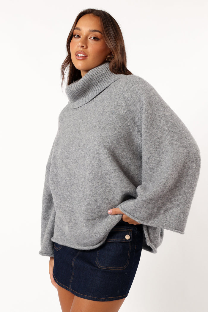 Petal and Pup USA KNITWEAR Bindy Cowlneck Knit Sweater - Grey Marle