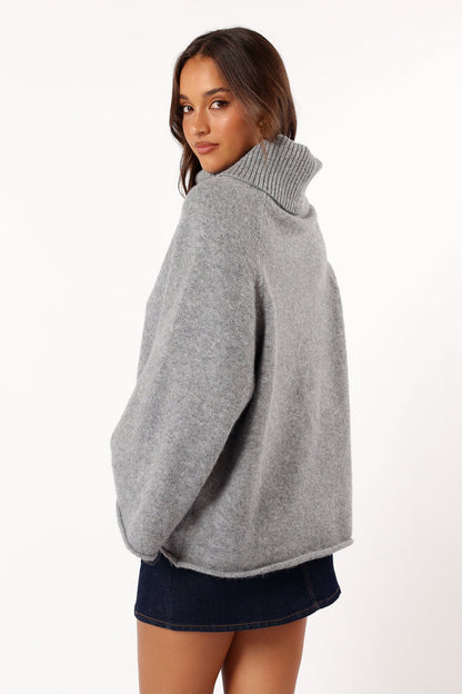 Petal and Pup USA KNITWEAR Bindy Cowlneck Knit Sweater - Grey Marle