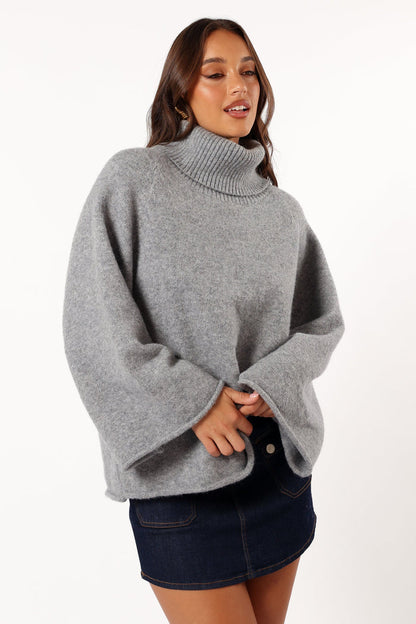 Petal and Pup USA KNITWEAR Bindy Cowlneck Knit Sweater - Grey Marle