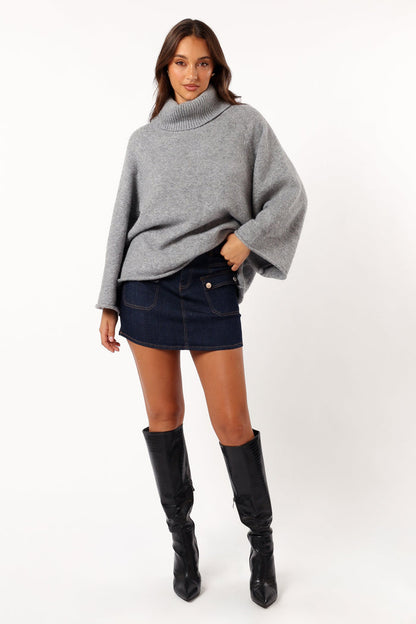 Petal and Pup USA KNITWEAR Bindy Cowlneck Knit Sweater - Grey Marle