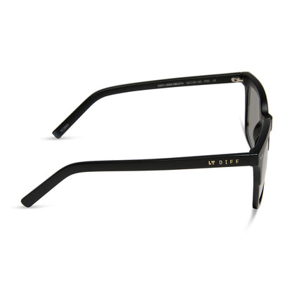 diff eyewear bobby square sunglasses with a matte black frame and grey mirror lenses side view